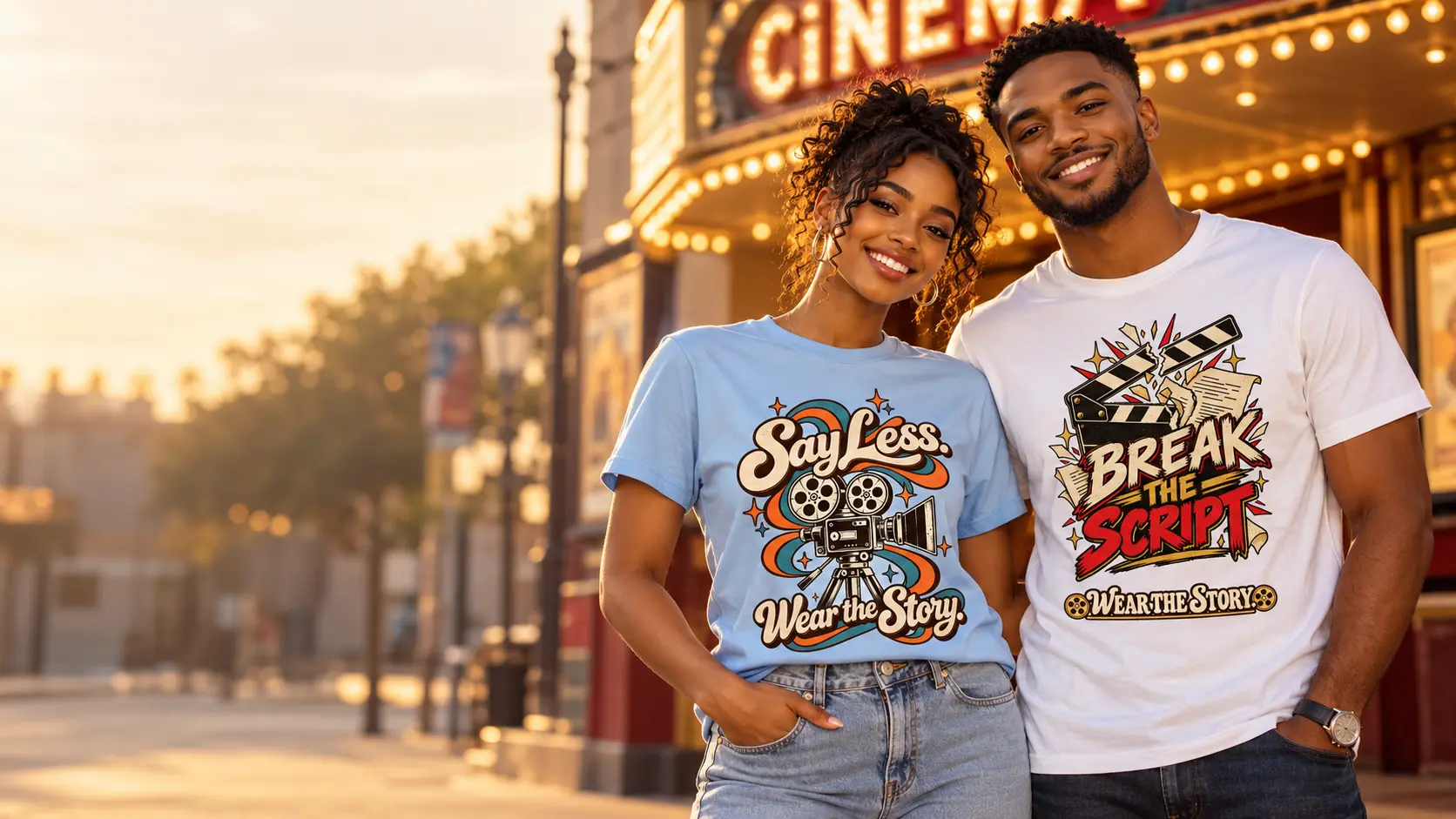 Adult models wearing Julz Storywear clothing